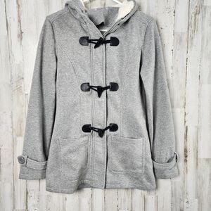 Doublju Horn Button Hooded Coat Gray Size Medium
